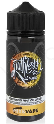 A 100ml bottle of Mango Ruthless e-liquid by Cloud Chaser Vape Juice, showcasing the product in a black and clear bottle with a label that includes the brand name and the flavor.